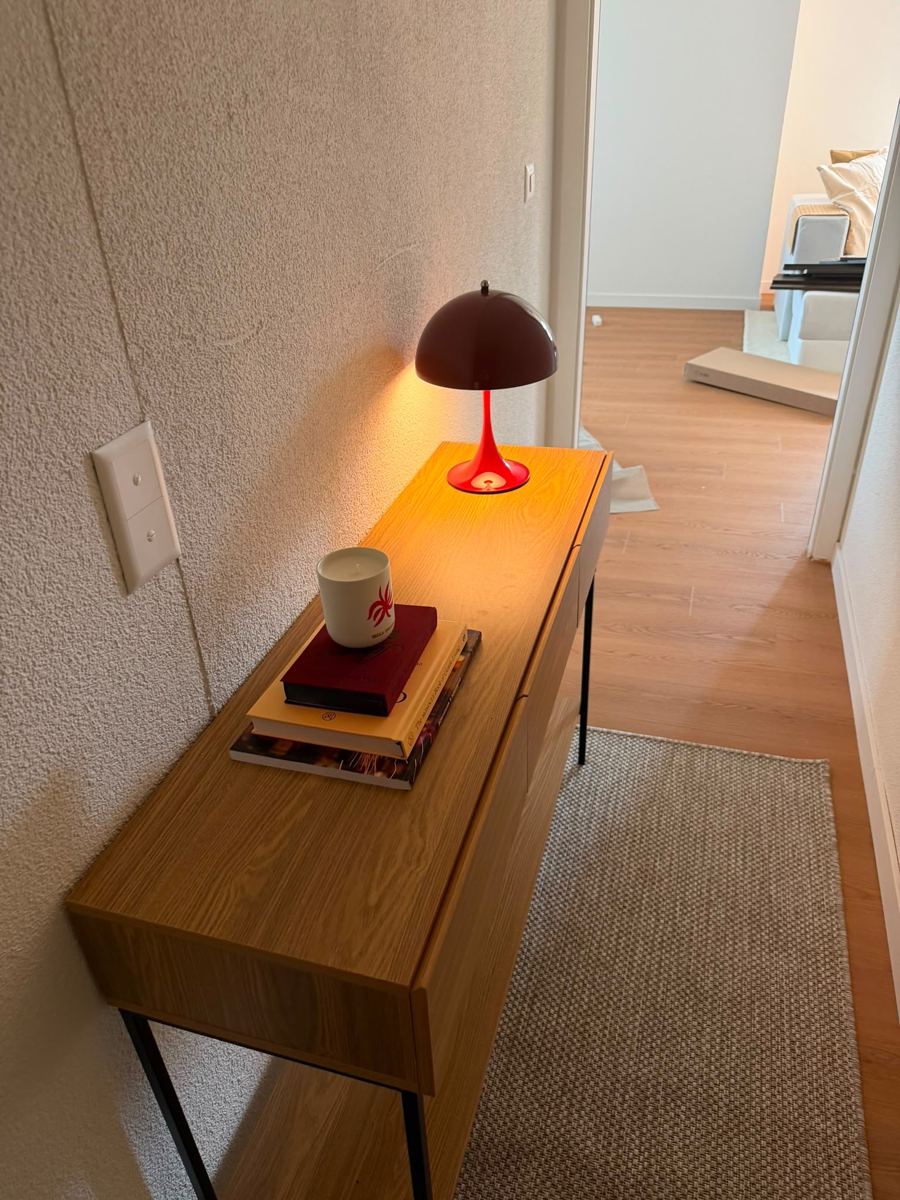 Console table assembled and placed — finished